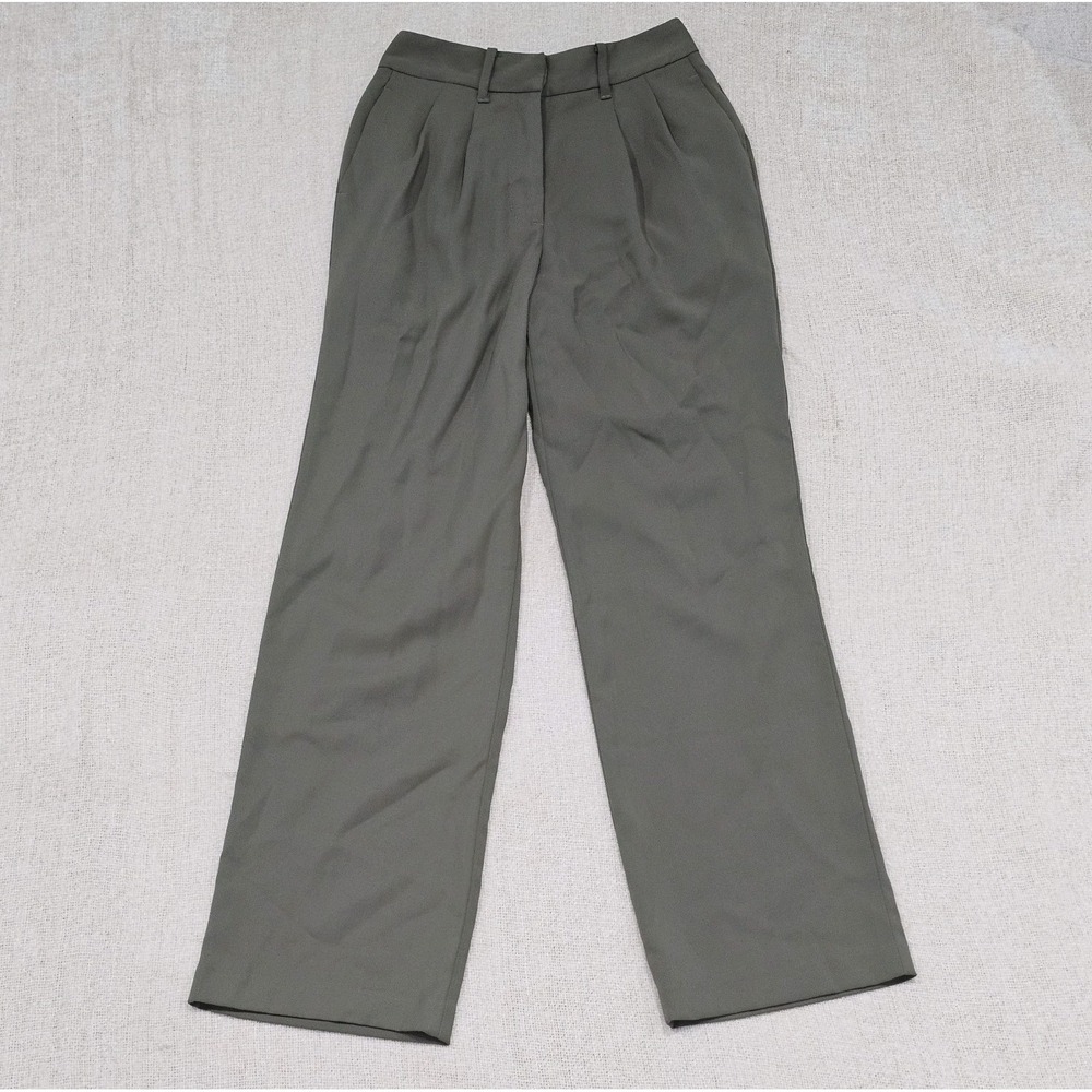 Quince Women Olive Stretch Crepe Pleated Wide Leg Pants Size‎ 4 Casual Elegance